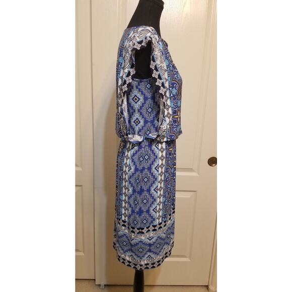 Chico's Blue Ornate Medallion/Floral Print Blouson Dress, PO LNC - Size 0 (XS-2) - Picture 6 of 9